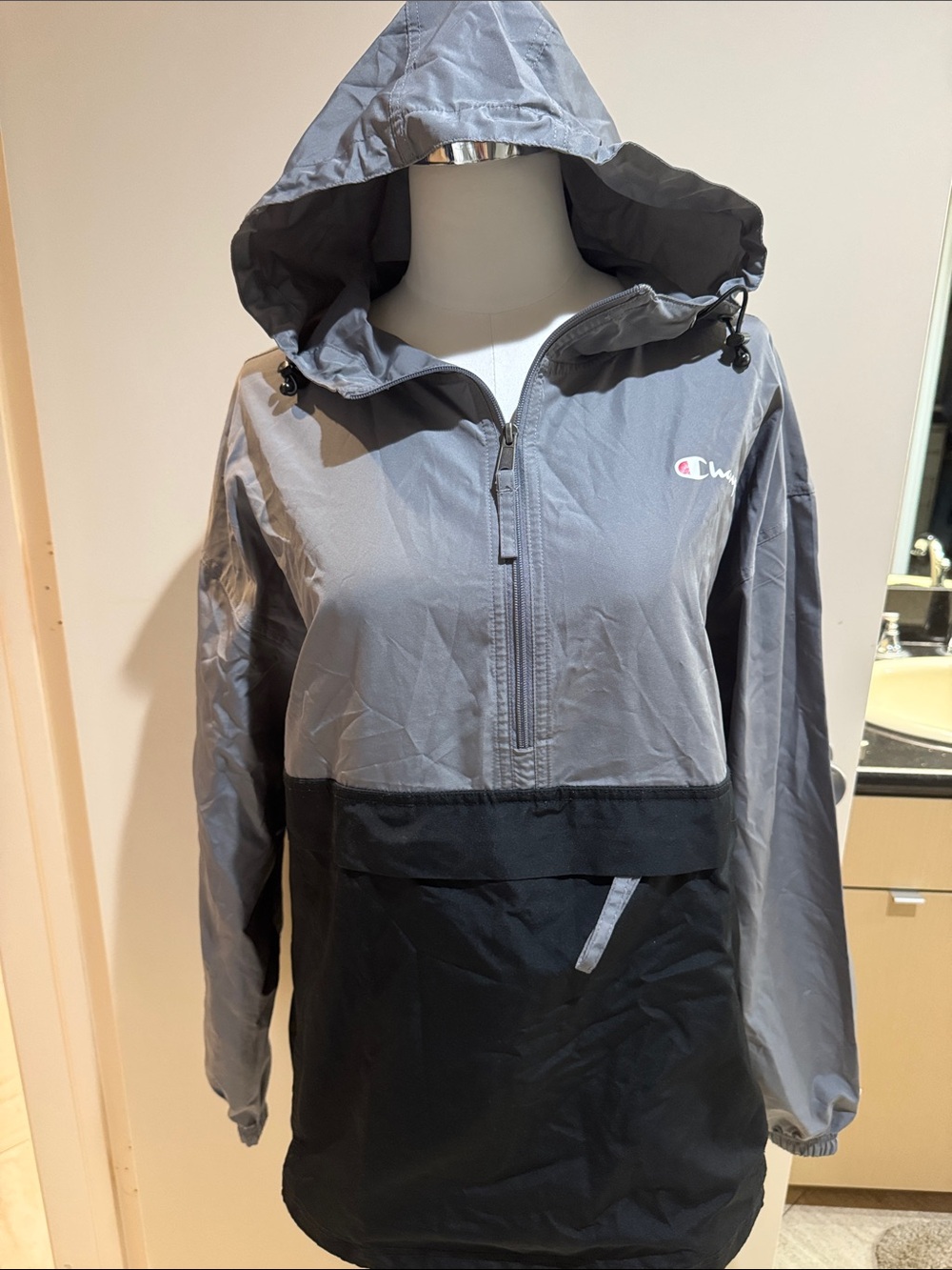Champion Gray and Black Half-Zip Hooded Rain Anorak